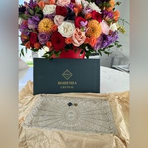 JIHLAVSKE SKLARNY 1845 Bohemia Crystal handmade and hand cut tray. New in box.